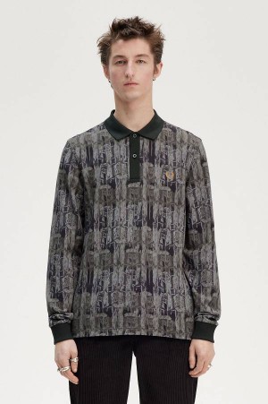 Fred Perry Abstract Print Polo Shirt Night Green | FP69923