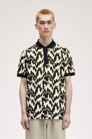 Fred Perry Animal Print Polo Shirt Ecru | FP70014