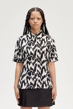 Fred Perry Animal Print Satin Shirt Ecru | FP70554