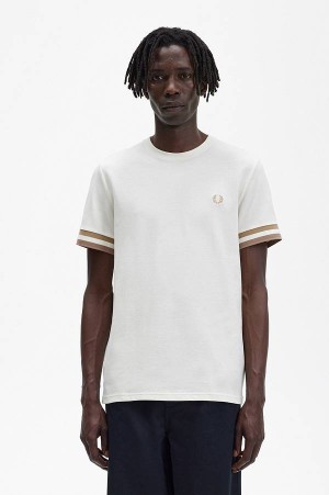 Fred Perry Bold Tipped Piqué T-Shirt Ecru | FP70173