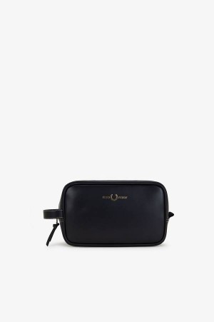 Fred Perry Box Leather Wash Bag Black | FP70287