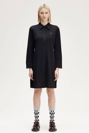 Fred Perry Button-Through Shirt Dress Black | FP70501