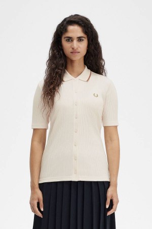 Fred Perry Button Through Ribbed Shirt Silky Peach | FP70515