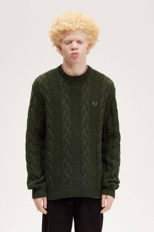 Fred Perry Cable Knit Jumper Hunting Green | FP70131
