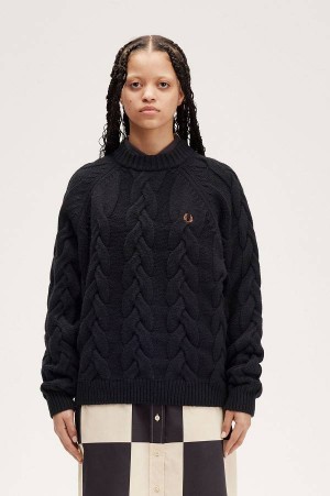 Fred Perry Cable Knit Mock Jumper Black | FP70577