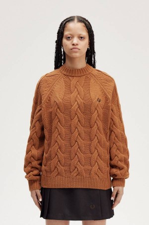 Fred Perry Cable Knit Mock Jumper Marmalade | FP70583