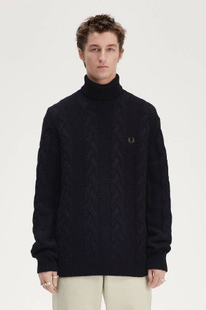 Fred Perry Cable Knit Roll Neck Jumper Black | FP70145