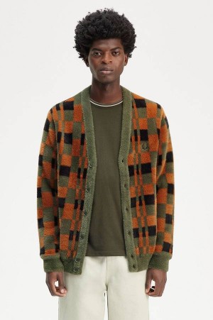Fred Perry Chequerboard Cardigan Laurel Wreath Green | FP70146