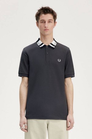 Fred Perry Chequerboard Collar Polo Shirt Anchor Grey | FP69973
