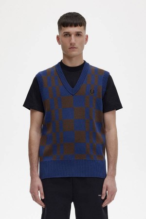 Fred Perry Chequerboard Knitted Tank French Navy | FP70134