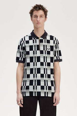 Fred Perry Chequerboard Polo Shirt Anchor Grey | FP69965