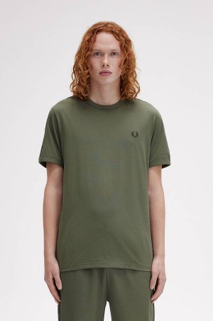 Fred Perry Contrast Tape Ringer T-Shirt Laurel Wreath Green/Night Green | FP70197