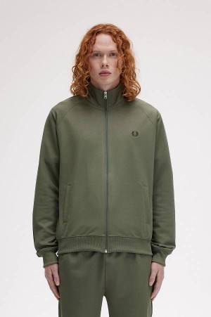 Fred Perry Contrast Tape Track Jacket Laurel Wreath Green | FP70236