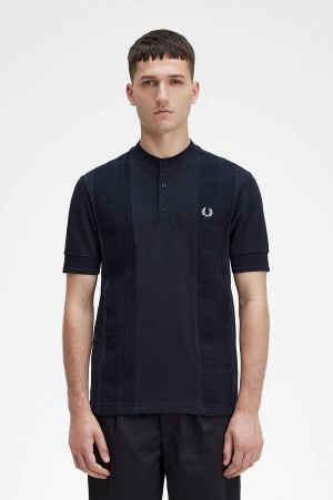 Fred Perry Contrast Trim Henley Shirt Navy | FP69866