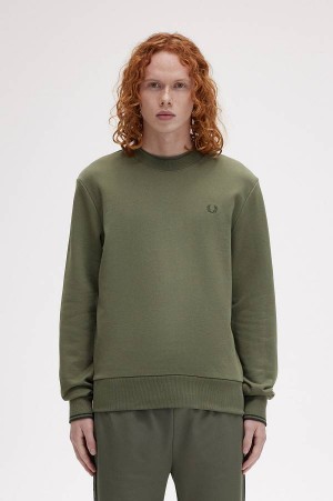 Fred Perry Crew Neck Sweatshirt Laurel Wreath Green | FP70088