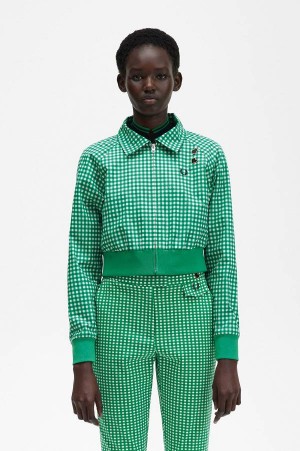 Fred Perry Embroidered Gingham Jacket Fred Perry Green | FP70482