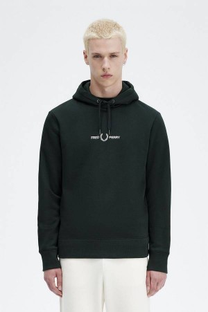 Fred Perry Embroidered Hooded Sweatshirt Night Green | FP70102
