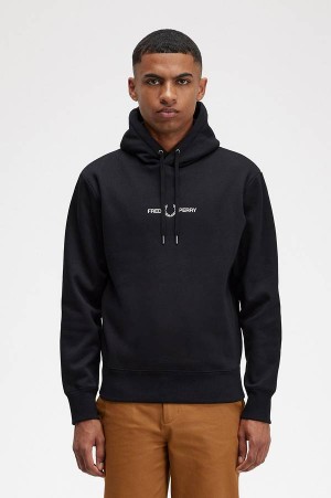 Fred Perry Embroidered Hooded Sweatshirt Black | FP70107