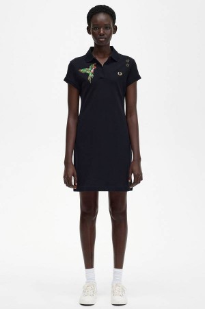 Fred Perry Embroidered Piqué Dress Black | FP70497