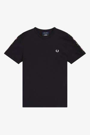 Fred Perry Embroidered Tape Ringer T-Shirt Black | FP70548