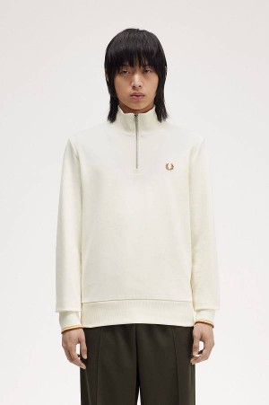 Fred Perry Half-Zip Sweatshirt Ecru | FP70083