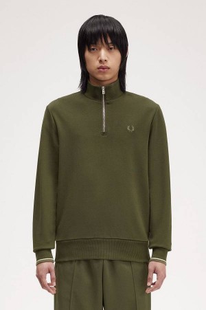 Fred Perry Half-Zip Sweatshirt Hunting Green | FP70078
