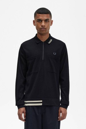 Fred Perry Half Zip Knitted Shirt Black | FP70143