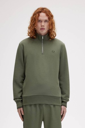 Fred Perry Half Zip Sweatshirt Laurel Wreath Green | FP70098