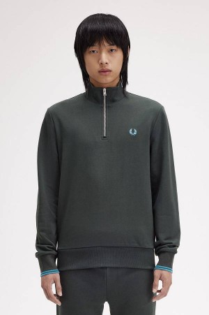Fred Perry Half Zip Sweatshirt Nightgreen | FP70096