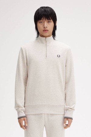 Fred Perry Half Zip Sweatshirt Porridge Marl | FP70105