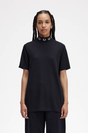 Fred Perry High Neck Laurel Wreath T-Shirt Black | FP70546