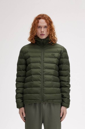 Fred Perry Hooded Insulated Jacket Laurel Wreath Green | FP69836