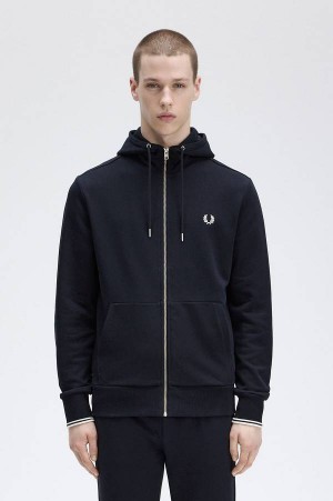 Fred Perry Hooded Zip Through Sweatshirt Navy | FP70104
