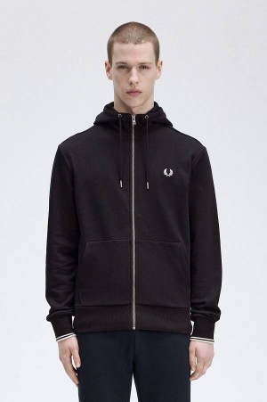 Fred Perry Hooded Zip Through Sweatshirt Black | FP70112
