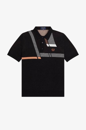 Fred Perry Jacquard Glitch Knitted Shirt Black | FP70148