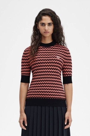 Fred Perry Jacquard Knit Jumper Coral Heat | FP70576