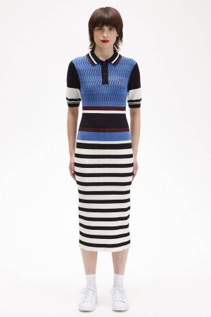 Fred Perry Jacquard Knitted Stripe Dress Twilight Blue | FP70493
