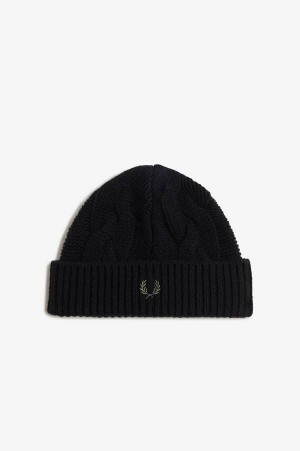 Fred Perry Lambswool Cable Beanie Black | FP70388