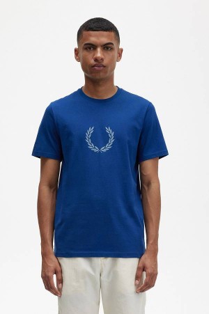 Fred Perry Laurel Wreath Graphic T-Shirt Shaded Cobalt | FP70215