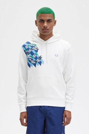 Fred Perry Laurel Wreath Print Hooded Sweatshirt Snow White | FP70076
