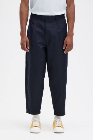 Fred Perry Linen Blend Cropped Trouser Navy | FP70263