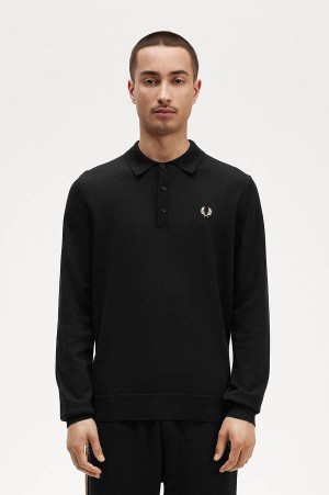 Fred Perry Long Sleeve Knitted Shirt Black | FP70164