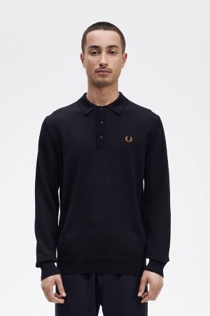 Fred Perry Long Sleeve Knitted Shirt Navy | FP69941
