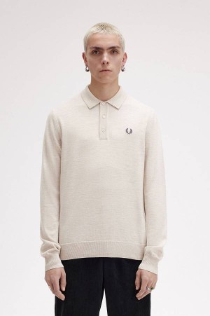 Fred Perry Long Sleeve Knitted Shirt Porridge Marl | FP70127
