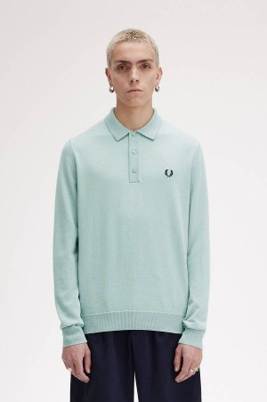 Fred Perry Long Sleeve Knitted Shirt Silver Blue | FP70129