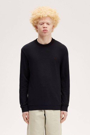 Fred Perry Long Sleeve Piqué T-Shirt Navy | FP70199