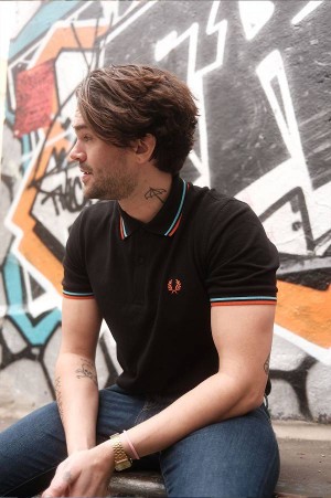 Fred Perry M12 Black/Hamburg Sky Blue/Orange Spray Paint | FP69993