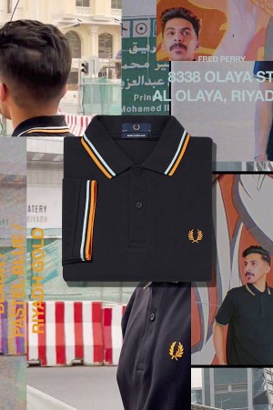 Fred Perry M12 Black/Pastel Blue/Riyadh Gold | FP69860