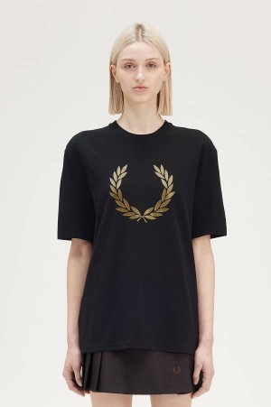 Fred Perry Metallic Laurel Wreath T-Shirt Black | FP70544