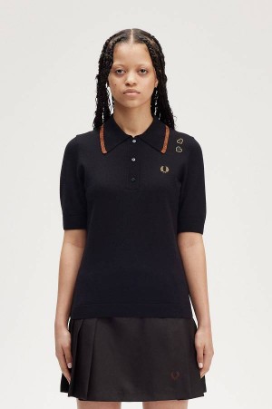 Fred Perry Metallic Tipped Knitted Shirt Black | FP70568